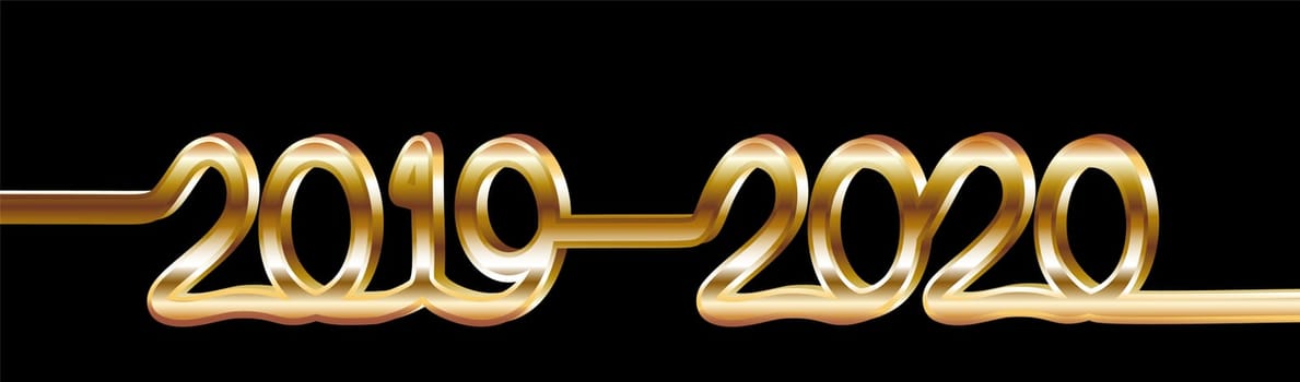 Volumetric solid gold 3D inscription 2019 - 2020. Change of one year to another. Vector illustration