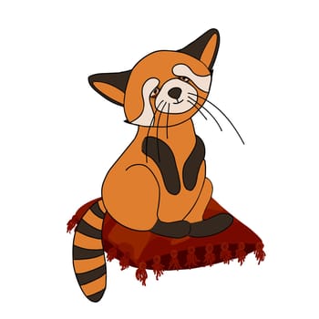 red panda, cat bear. Character cute beast. Funny animals. Autumn decoration. Vector illustration isolated on white background.