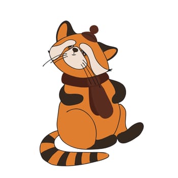 red panda, cat bear. Character cute beast. Funny animals. Autumn decoration. Vector illustration isolated on white background.