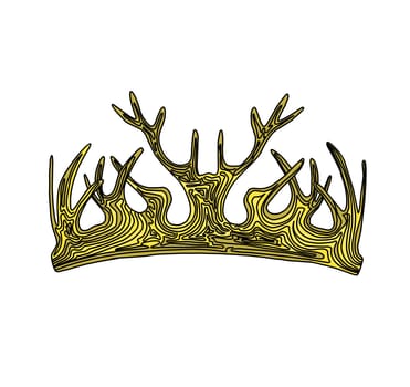 Deer crown. Deer antlers. Baratheon house element from game of thrones. golden crown with horns isolated on white background.