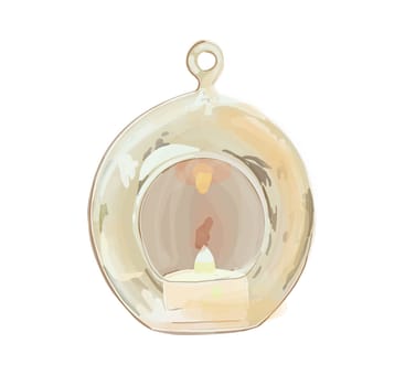 Round glass ball with a candle. Garden candlestick. Vector illustration.