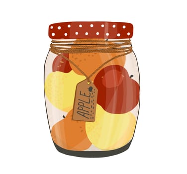 Glass jar with apples. Preparations for the winter. Home preservation. Harvest apples. Autumn season. Vector illustration.