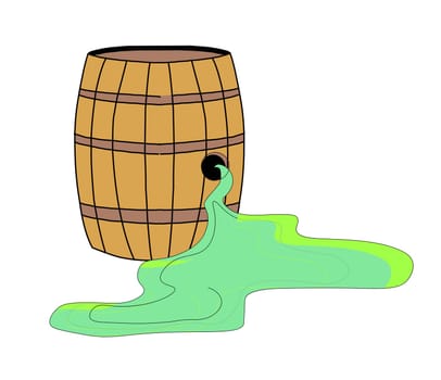 Barrel with green fire. Magic combustible potion. Blackwater battle. element from Game of Thrones. vector illustration isolated on white background.
