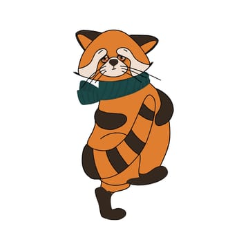 red panda, cat bear. Character cute beast. Funny animals. Autumn decoration. Vector illustration isolated on white background.