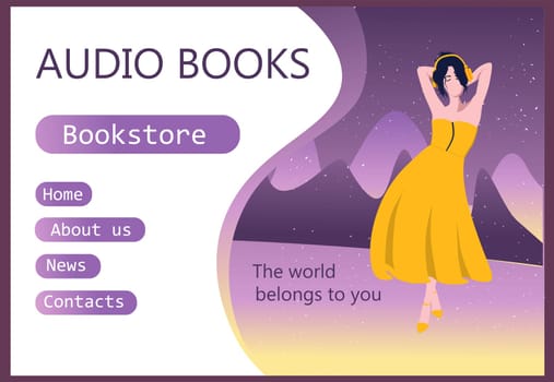 Modern interface for e-books. Audio books. User interface, UX and GUI screens. Template for the site. Electronic or audio books.