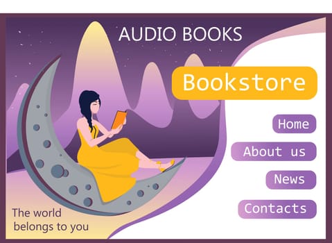 Beautiful Girl. Template for the site. Landing page. Audiobook concept. Books online.