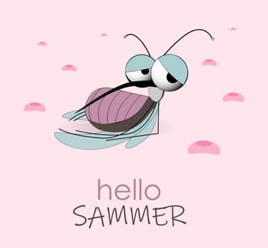 Hello summer. The mosquito drank blood and lies. Insect pest. Mosquito bite. Danger of disease transmission.