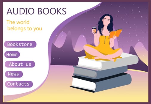 Modern interface for e-books. Audio books. User interface, UX and GUI screens. Template for the site. Electronic or audio books. . Audio media and books landing page page template. Vector illustration