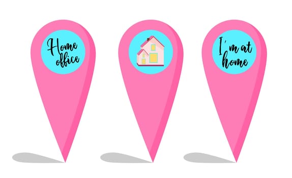 The symbol of geolocation. Stay home. I'm at home. A cozy house. Vector illustration. The concept of quarantine and self-isolation.