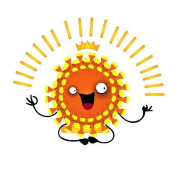 Covid 19 character with money. The impact of the pandemic on the global economy. Funny bacteria. Vector illustration on a white background.