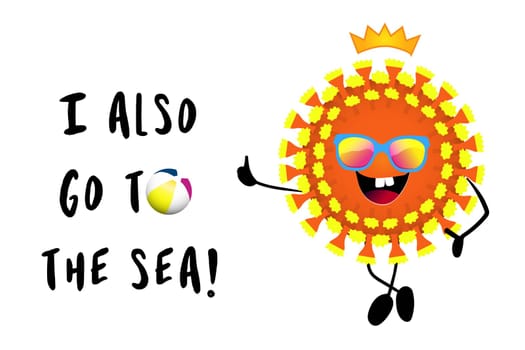 Covid 19 virus at sea. Vector illustration. Danger of travel.