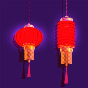 Chinese New Year. Two red chinese lantern. Isolated vector illustration
