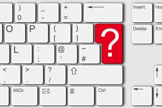 A Question concept PC computer keyboard 3d illustration red