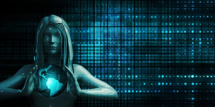 Empowered Woman Holding Globe Future Technology Theme Concept