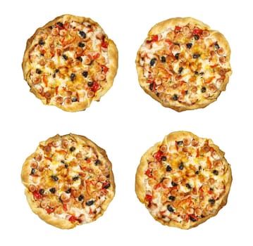 Four Pizzas Isolated On White Background