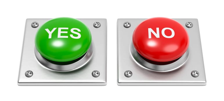 Yes Green Button and No Red Button on White Background 3D Illustration
