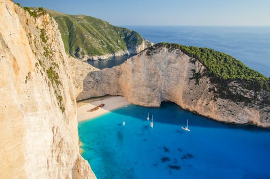 Picturesque Navagio beach with famous shipwreck on north west coast of Zakynthos island, Greece