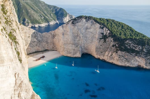 Picturesque Navagio beach with famous shipwreck on north west coast of Zakynthos island, Greece