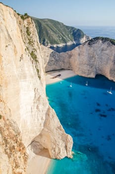Picturesque Navagio beach with famous shipwreck on north west coast of Zakynthos island, Greece