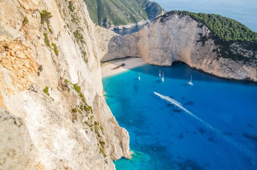 Picturesque Navagio beach with famous shipwreck on north west coast of Zakynthos island, Greece
