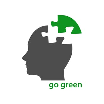 Silhouette of the head of man showing ecological go green concept. All is isolated on the white background.