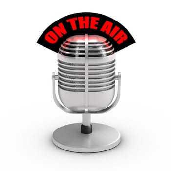 Close-up view on a vintage microphone with ON THE AIR enlighted