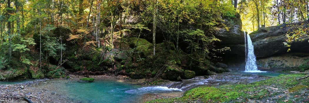 A romantic waterfall in the forest of Bavaria