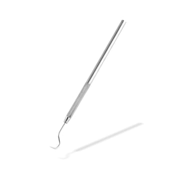 A dentist's sickle probe dental explorer on white with drop shadow with clipping path.