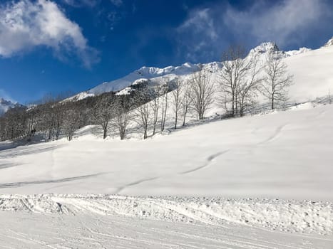 The Alpe d Huez ski domain in the French Alps