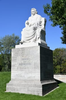 New location since 2020 of the Beethoven monument Ludwig van Beethoven in Nuremberg district St. Johannis am Westtorgraben. It is made of Unterberger marble and stands on a pedestal