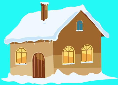 wooden lodge traditional cottage snow illustration