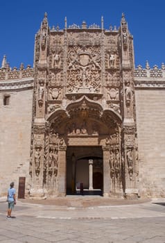 Valladolid, Spain - July 18th, 2020: Colegio de San Gregorio main facade. Isabelline style building now is housing the Museo Nacional de Escultura museum, Valladolid, Spain