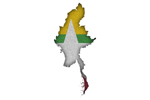 Map and flag of Myanmar on felt