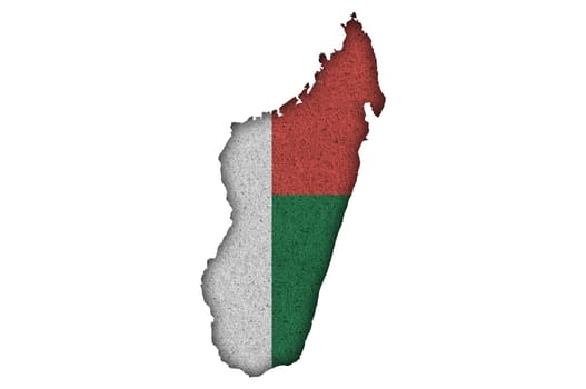 Map and flag of Madagascar on felt
