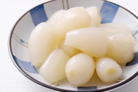 Rakkyo, Pickled Japanese leek, Pickled scallions in a dish