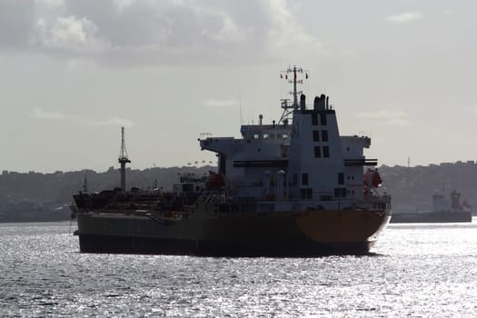 salvador, bahia / brazil - november 3, 2014: tanker is seen in the waters of Baia de Todos os Santos in the city of Salvador.