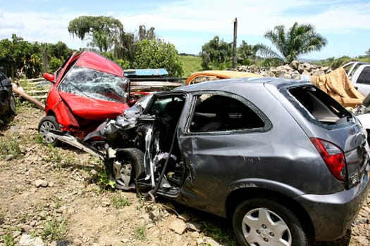 itabuna, bahia / brazil - january 26, 2012: vehicles involved in an accident with death are seen in the deposit of the Federal Highway Police on highway BR 101 in the city of Itabuna.