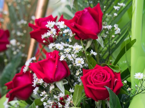 Beautiful bouquet made of roses and other flowers in various colors