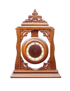 Vintage clock made ​​of wood isolated on white