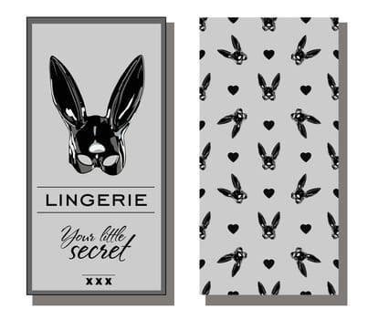 corporate identity lingerie. Erotic pattern. Rabbit black latex. Seamless pattern and logo.