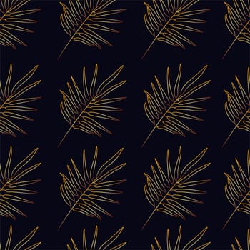Tropical vector PALM leaves seamless pattern black background. Exotic wallpaper. Modern trendy print. Gold leaves.