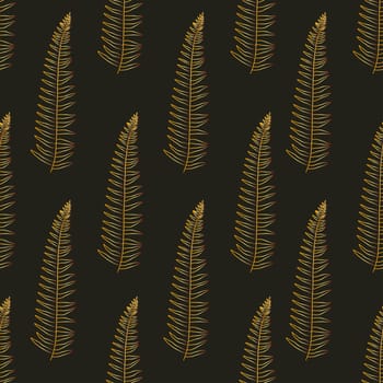 Tropical vector fern leaves seamless pattern black background. Exotic wallpaper. Modern trendy print. Gold leaves.