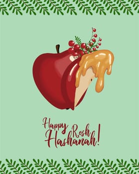 Vector greeting card for the Jewish New Year. Harvest. Apples. Rosh Hashanah