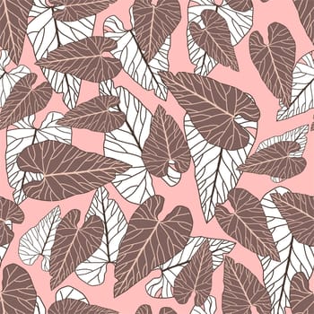 Summer print of exotic plants jungle tropical leaves, pattern, seamless floral vector on a light background.Nature wallpaper. Trendy modern pattern. Fabric and textile design. Print for bed linen.
