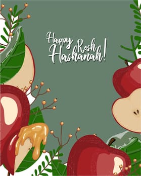 Vector greeting card for the Jewish New Year. Harvest. Apples. Rosh Hashanah