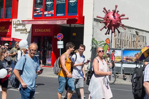 Demonstration in Berlin, Germany on the 1.8.2020, protest against corona regulations, street 17. June, Brandenburg Gate