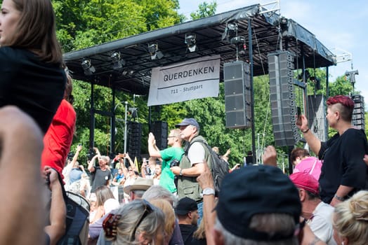Demonstration in Berlin, Germany on the 1.8.2020, protest against corona regulations, street 17. June, Brandenburg Gate