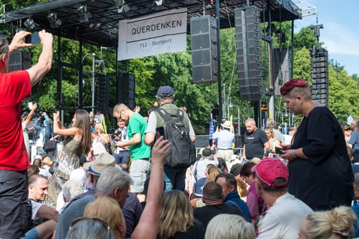 Demonstration in Berlin, Germany on the 1.8.2020, protest against corona regulations, street 17. June, Brandenburg Gate