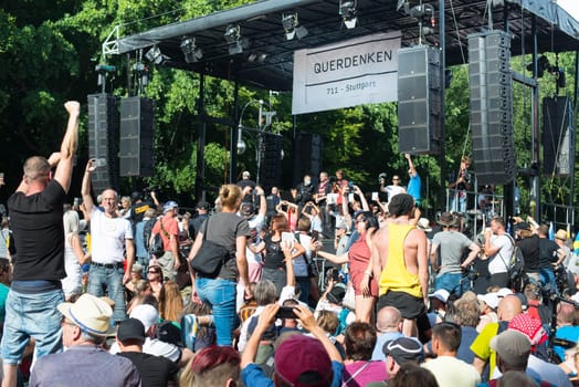 Demonstration in Berlin, Germany on the 1.8.2020, protest against corona regulations, street 17. June, Brandenburg Gate
