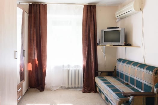 Interior of a budget room in an old hotel